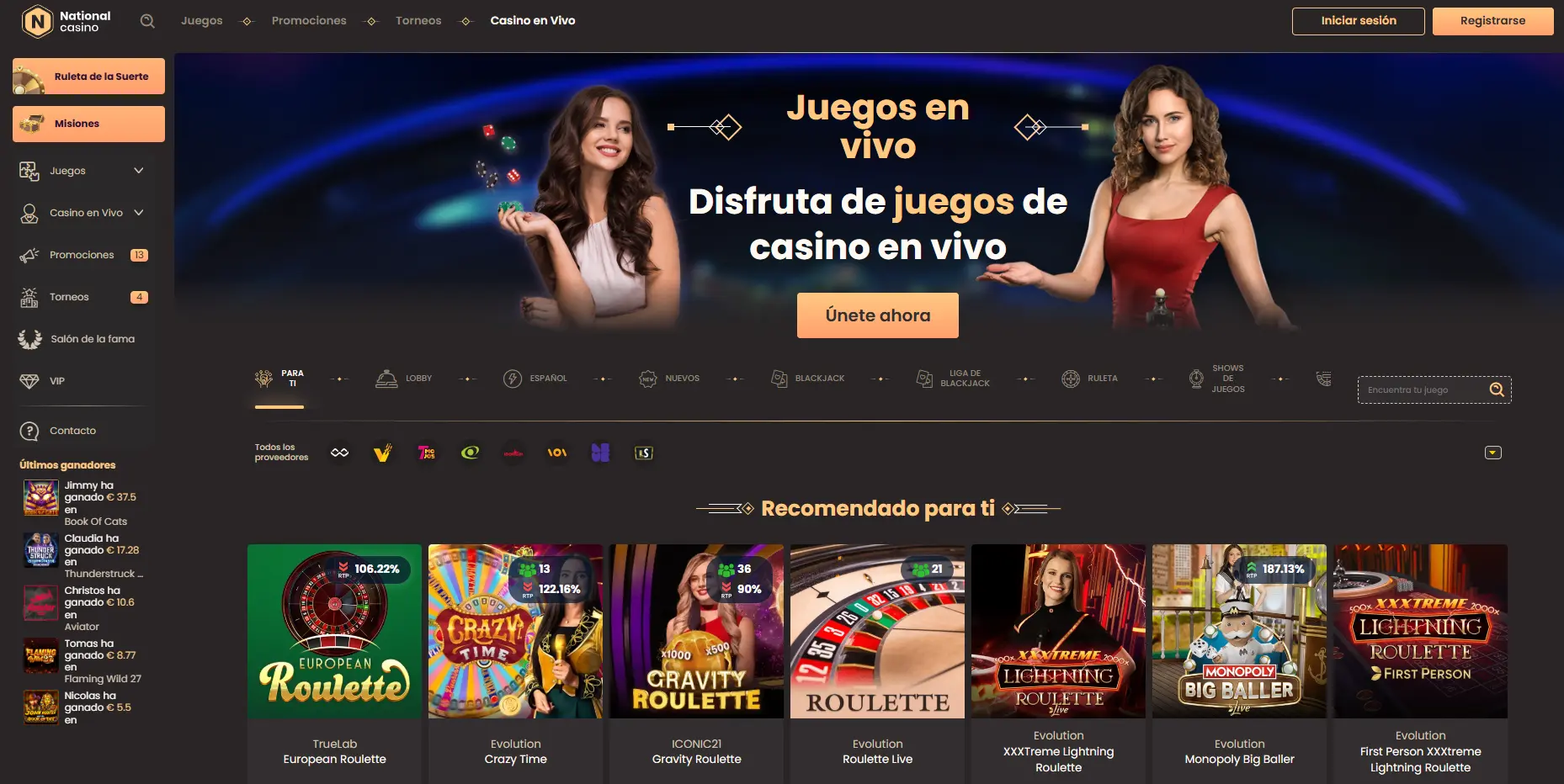 Experiencia de casino en vivo